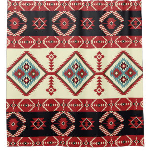 Cortina De Ducha Tela nativa. Kilim de diseño geométrico. Tribus