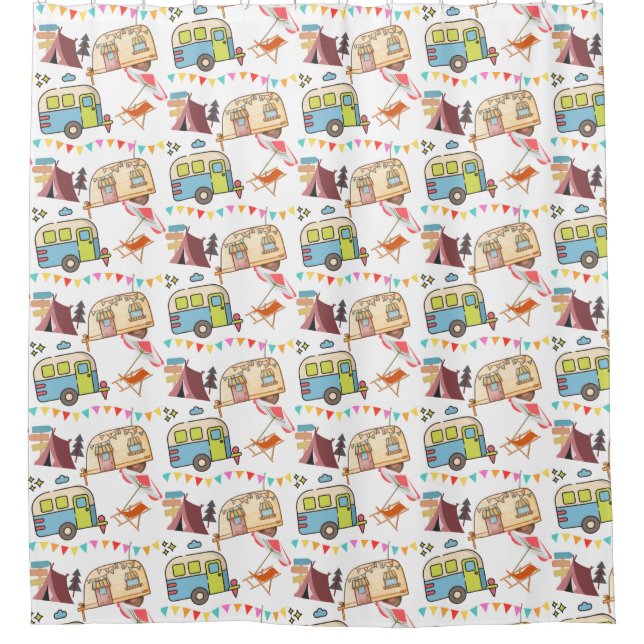 Cortina De Ducha Tema de retro camping (Anverso)