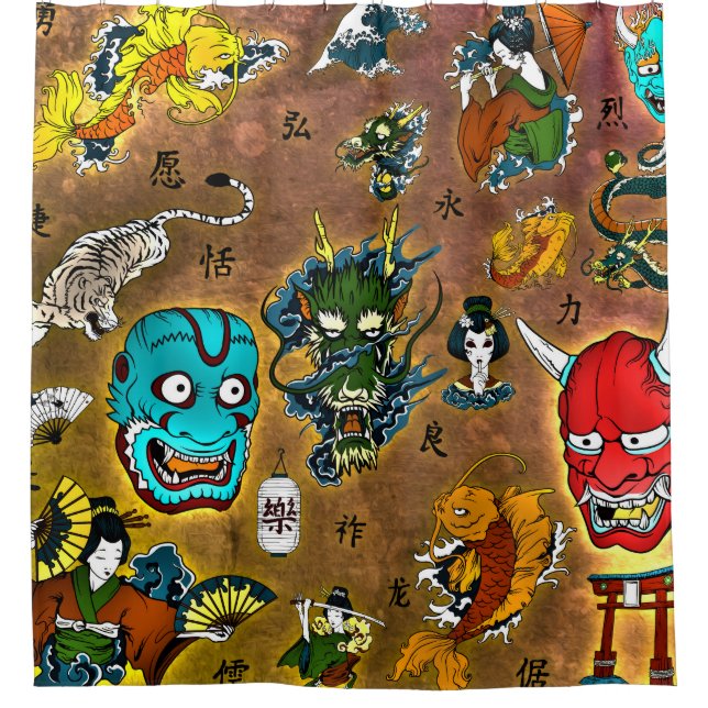 Cortina De Ducha Tema japonés (Anverso)