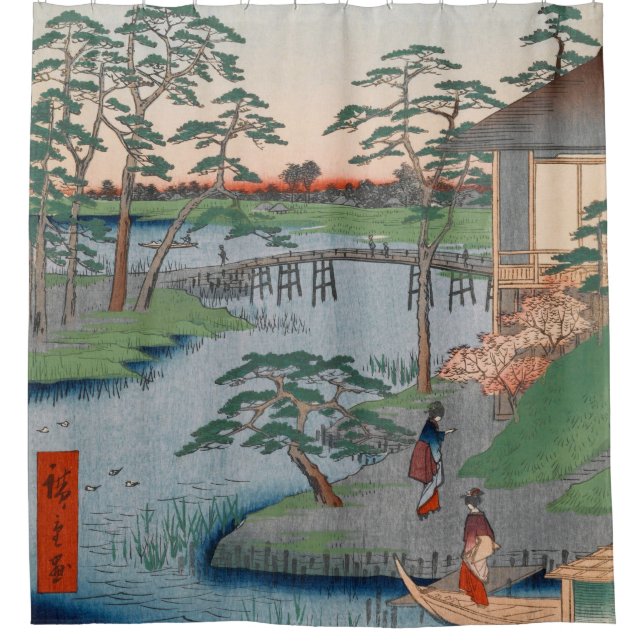 Cortina De Ducha Templo Mokuboji Antigua Arte Ukiyo-e Japonés (Anverso)
