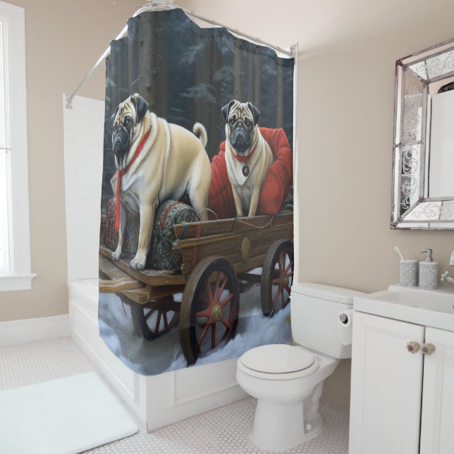 Cortina De Ducha Temporada festiva de los Navidades Pug (In situ)