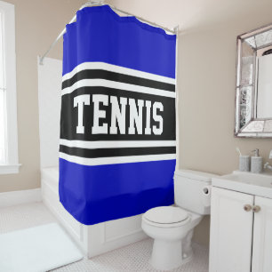 Cortina De Ducha TENIS Divertido Azul Real Negro Blanco Rayas de Ca