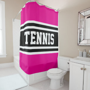Cortina De Ducha TENIS Rayas Deportivas Rosa Fuerte Negro Blanco