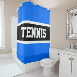 Cortina De Ducha TENNIS Fun Sporty Bright Blue White Stripes