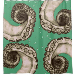 Cortina De Ducha Tentáculo Acuático Verde azulado Vintage