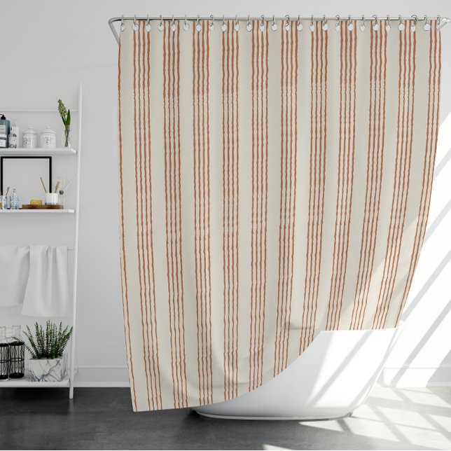 Cortina De Ducha Terracotta Cream Moderno Stripe Boho Minimalista (Terracotta Cream Modern Minimalist Stripe Boho Shower Curtain)