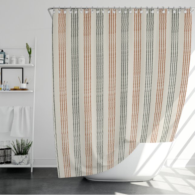 Cortina De Ducha Terracotta Sage Modern Stripe Boho (Terracotta Sage Modern Stripe Boho Shower Curtain)
