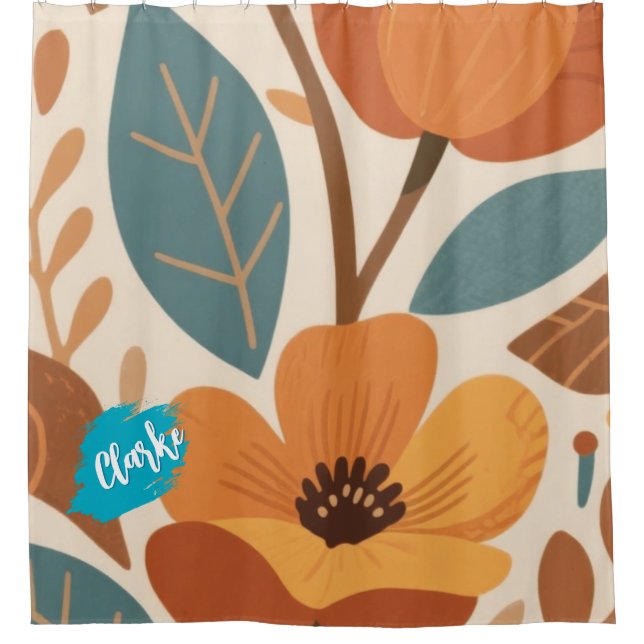 Cortina De Ducha Terracotta & Teal Autumn pattern (Anverso)