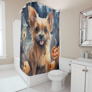 Cortina De Ducha Terrier Australiano de Halloween con Calabazas Esp