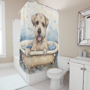Cortina De Ducha Terrier Trigo en Bañera Acuarela Arte Canino