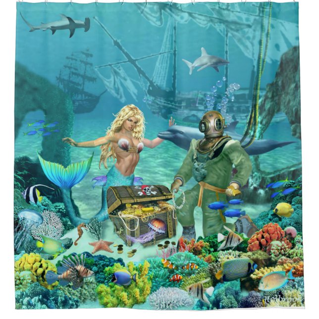 CORTINA DE DUCHA TESORO OCULTO DE LA SIRENA (Anverso)