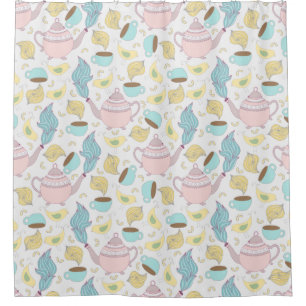Cortina De Ducha Teteras Teacups y Aves Patrón Pastel caprichoso