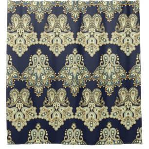 Cortina De Ducha Textil Asiático: Ilustracion Floral Paisley