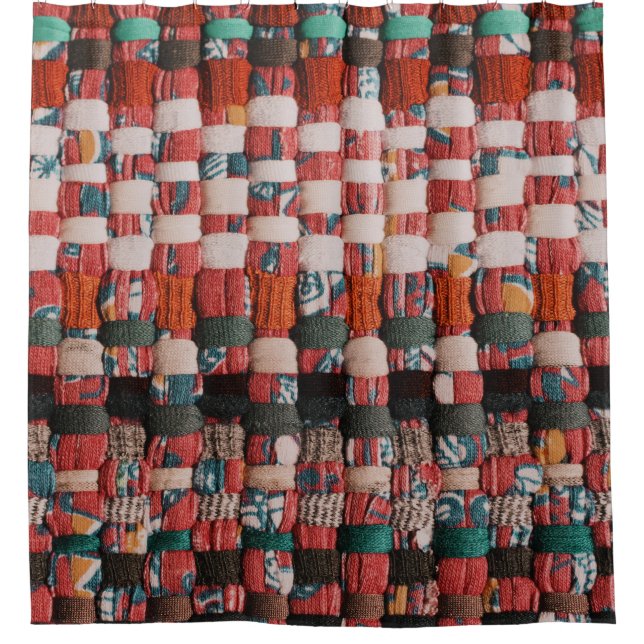 CORTINA DE DUCHA TEXTIL VERDE Y AZUL ROJO (Anverso)