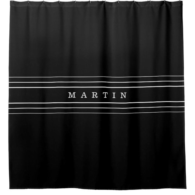 Cortina De Ducha Texto Personalizado y franjas modernas | Blanco y  (Anverso)