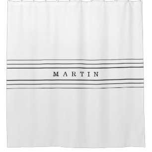 Cortina De Ducha Texto Personalizado y franjas modernas Blanco y
