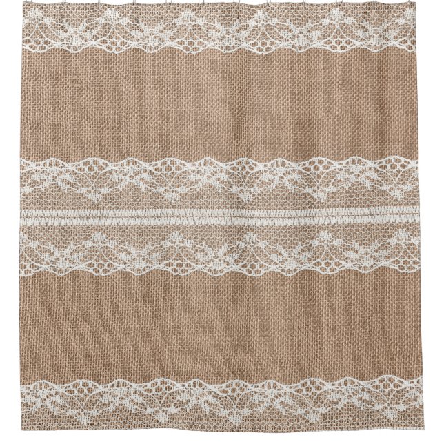 Cortina De Ducha Textura de encaje blanco-negro de Burlap marrón (Anverso)