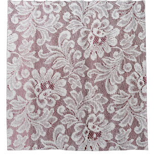 Cortina De Ducha Textura de encaje fino y elegante blanco con bea s