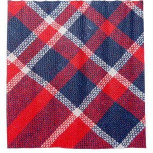 Cortina De Ducha Textura de lana a cuadros de color rojo-azul.