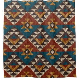 Cortina De Ducha Textura de punto de lana tribal azteca.