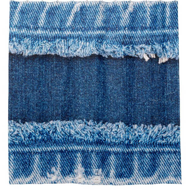 Cortina De Ducha Textura de tela de vaqueros de denim azul (Anverso)