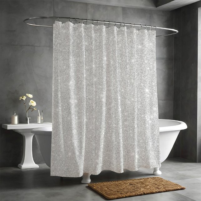 Cortina De Ducha Textura Purpurina plateada Esparkling blanco brill (Subido por el creador)