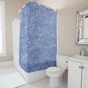 Cortina De Ducha Textura Raya azul e efeito prateado