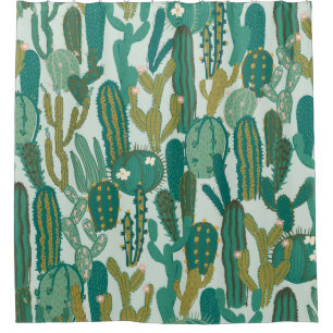 Cortina De Ducha Textura Vintage Repetida Cactus Green