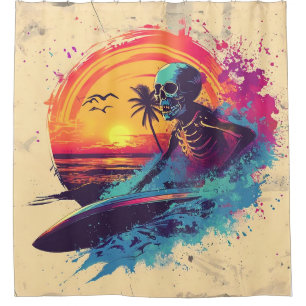 Cortina De Ducha Tidal Bones Skull Surfer