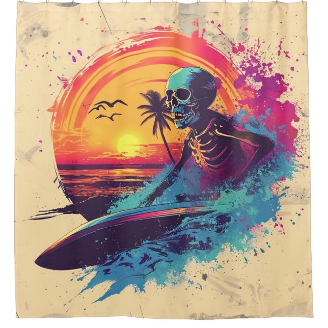 Cortina De Ducha Tidal Bones Skull Surfer (Anverso)