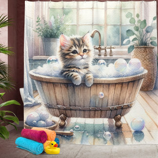 Cortina De Ducha Tiempo de baño de Kitten Bubbly