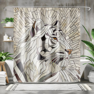 Cortina De Ducha Tigre blanco - Arte digital de mosaico de vidrio m