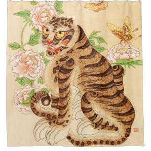 Cortina De Ducha Tigre Rayado Coreano Vintage Minhwa