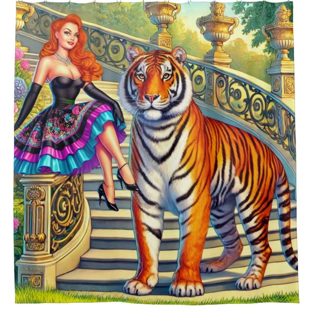 Cortina De Ducha Tigre y mujer (Anverso)