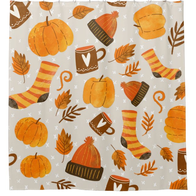 Cortina De Ducha Tile De Patrón Sin Maravillas Tema De Otoño (Anverso)