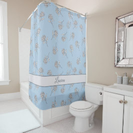 Cortina De Ducha Timeless Botanical Bloom Soft Blue Monogram 