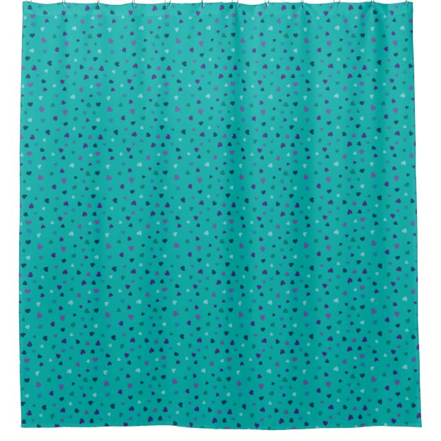Cortina De Ducha Tiny Hearts, Purple, Teal, Blue on Turquoise (Anverso)