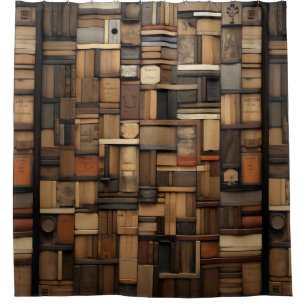Cortina De Ducha Tipografía en bloques de madera y colección de art