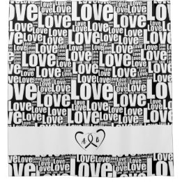 Cortina De Ducha Tipografía moderna de amor blanco y corazones entr