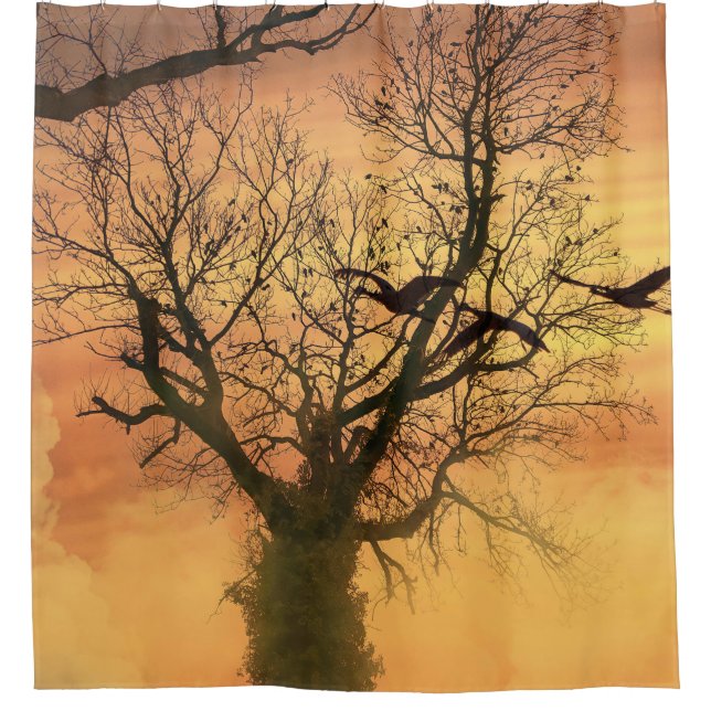 Cortina De Ducha Tirada Árbol De Otoño Al Atardece (Anverso)