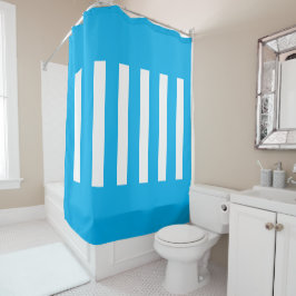 Cortina De Ducha Tiras en el medio. Azul cielo y blanco.