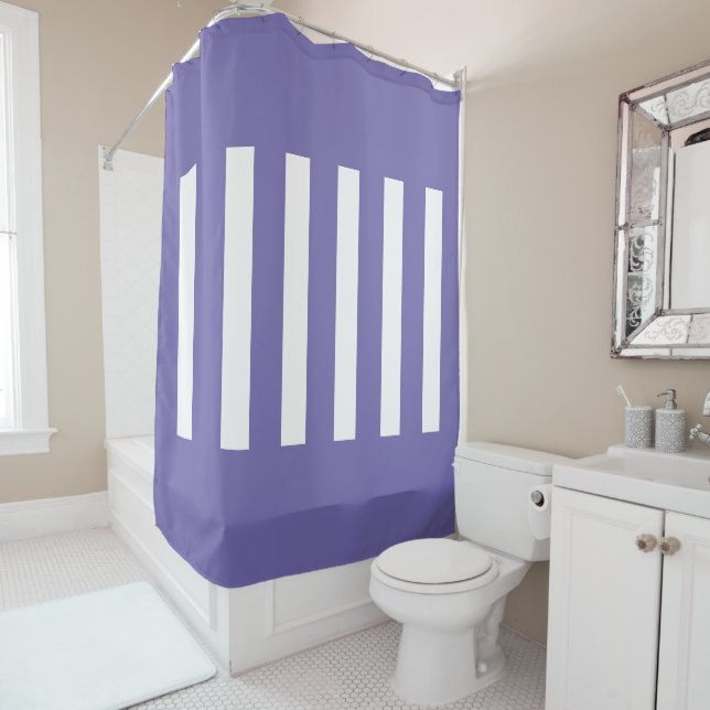 Cortina De Ducha Tiras en el medio. Perwinkle y blanco. (In situ)