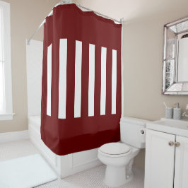 Cortina De Ducha Tiras en el medio. Rojo oscuro y blanco.