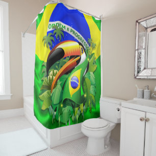 Cortina De Ducha Toco Toucan con bandera de Brasil