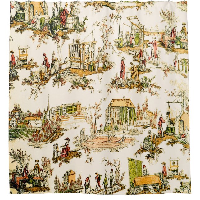 Cortina De Ducha Toile Creme Francés Chinoiserie Estilo Rústico (Anverso)