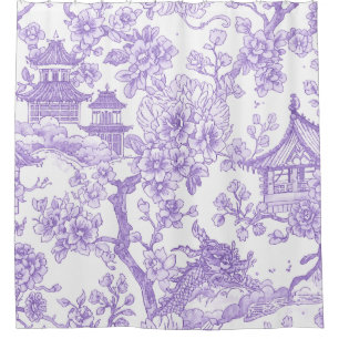 Cortina De Ducha Toile de Chinoiserie Púrpura Dragón Flor de Cerezo