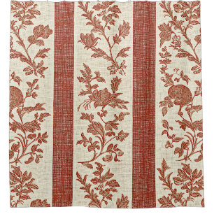 Cortina De Ducha Toile de Jouy Floral Vintage en Raya Terracota