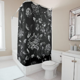 Cortina De Ducha Toile floral moderno grande blanco y negro