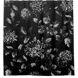Cortina De Ducha Toile floral moderno grande blanco y negro