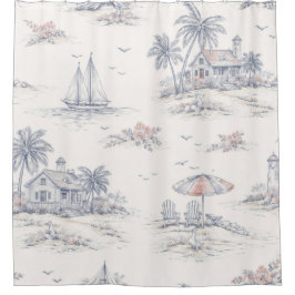 Cortina De Ducha Toile Francés Costero Azul